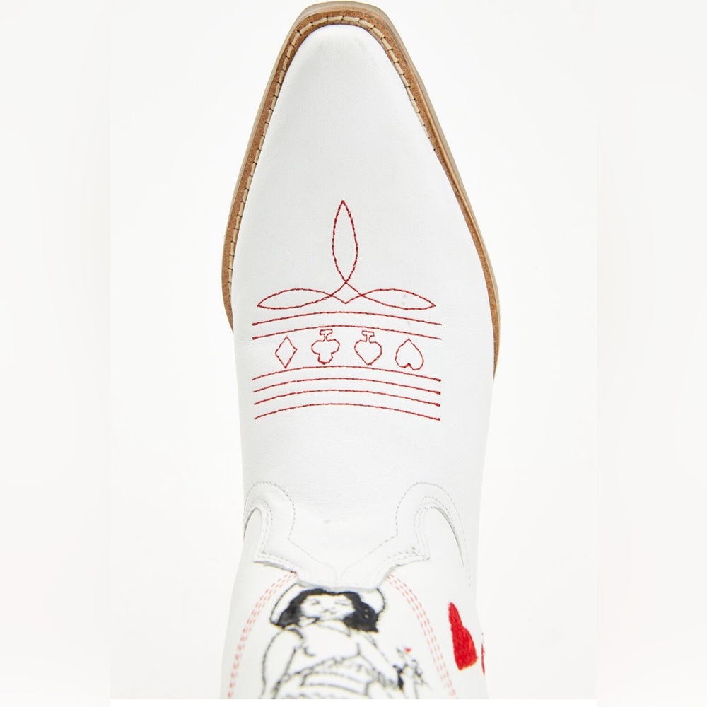 Dingo Queen Of Hearts White and Red Western Heeled Boots - Picture 3 of 5